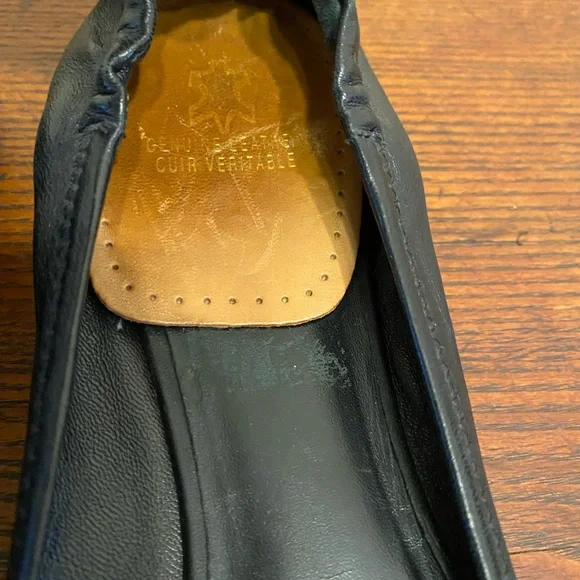 Womens 8 M Tory Burch Reva Gold Logo Ballet Flats Black Leather Slip On Shoes - Picture 4 of 7